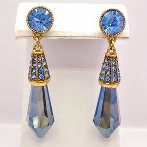Heidi Daus Blue Dangle Earrings Swarovski Prism Crystals Signed Perfect 32160